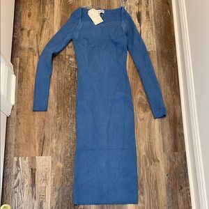 Willow & Wind Blue Long Sleeve Bodycon Dress Knit Elastic